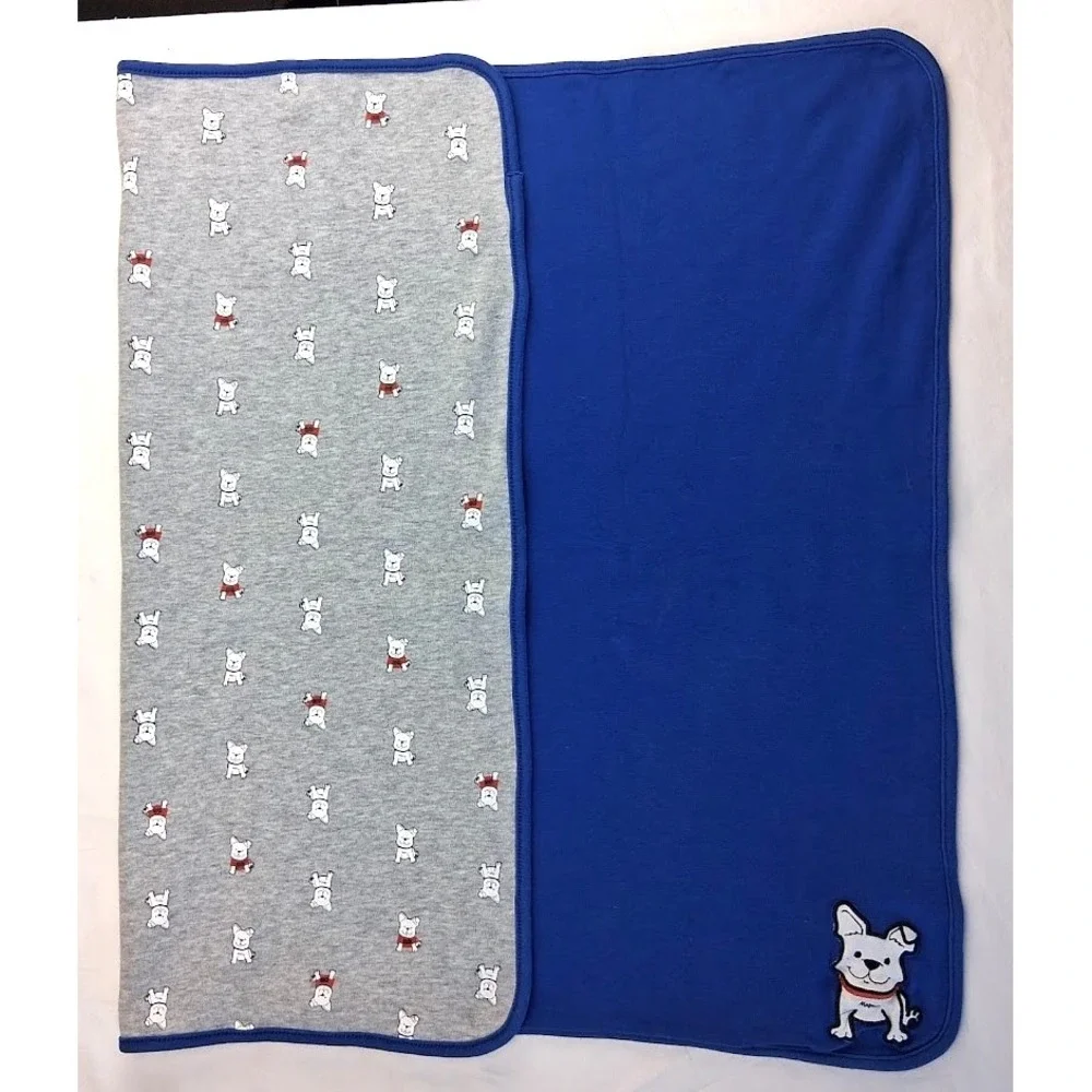 Carter's Just One You Blue Gray Bulldog Puppy Dog Cotton Receiving Blanket 2ply